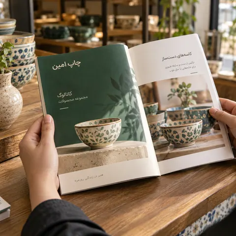 کاتالوگ با صحافی چسب گرم · A5 · ۳۲ صفحه