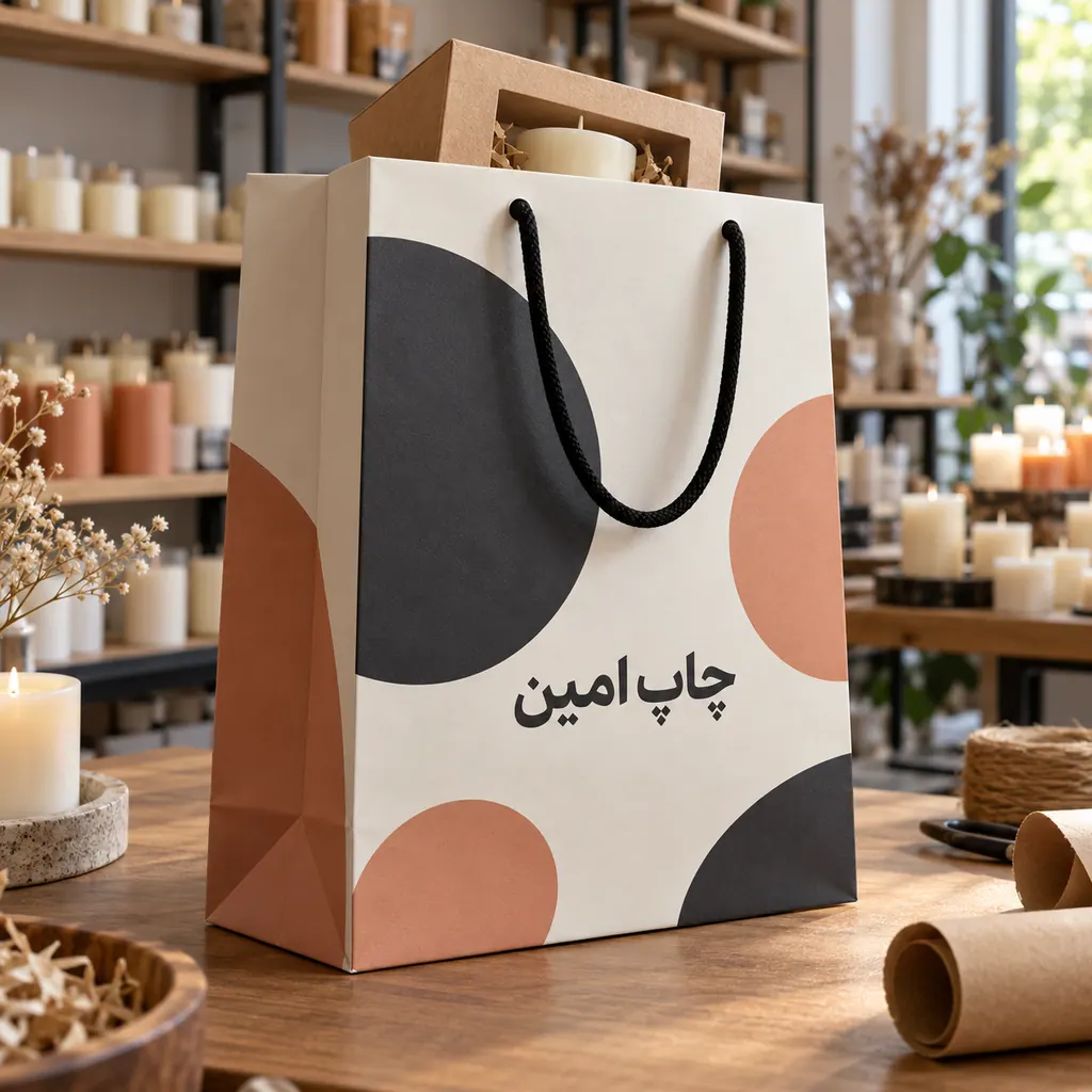 چاپ ساک دستی ایندربرد ۲۳۰ گرم با روکش سلفون مات یا براق · 24×34 عطف 11