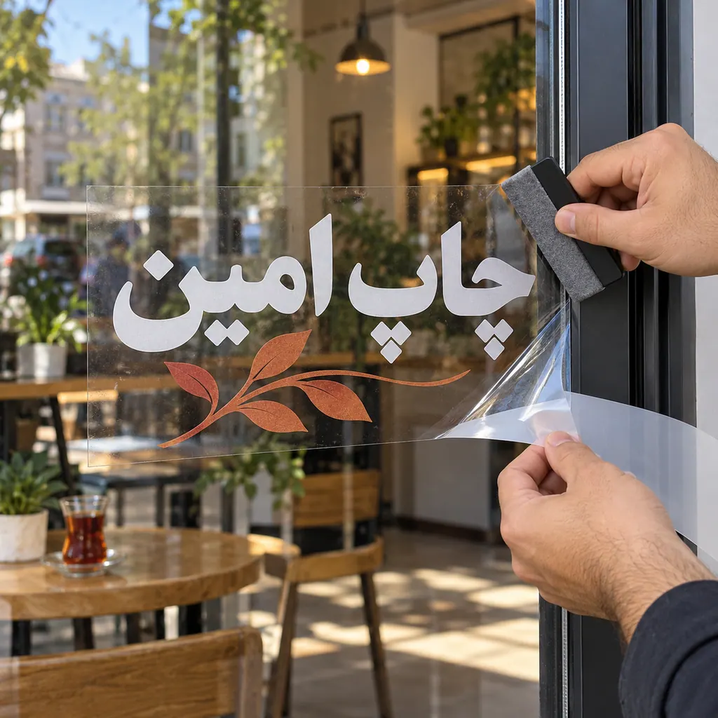 چاپ استیکر شیشه‌ای · عرض رول مطابق روش برش — شیشه‌ای · ساده / برش خاص