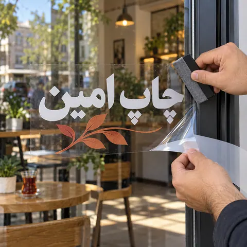 چاپ استیکر شیشه‌ای · عرض رول مطابق روش برش — شیشه‌ای · ساده / برش خاص