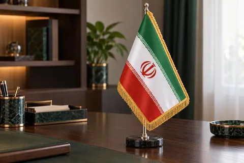 چاپ پرچم ایران · رومیزی ساتن ریشه طلایی پایه سنگی